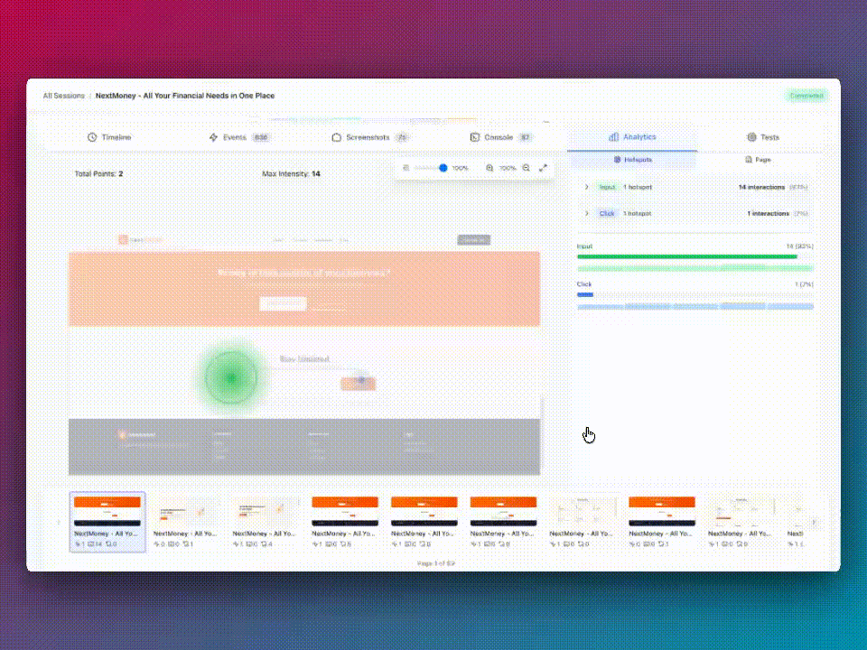 Heatmap visualization showing click patterns