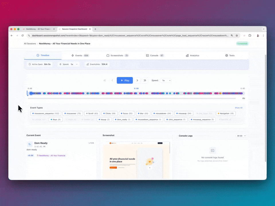 Timeline playback showing event sequence